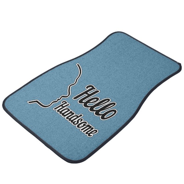 Hello Handsome Typography and Face Profile Outline Car Floor Mat (Angled)