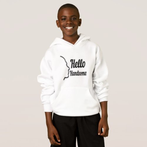 Hello Handsome Typography and Face Profile Outline Hoodie