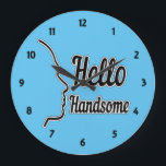 Hello Handsome Typography and Face Profile Outline Large Clock<br><div class="desc">Hello Handsome typography with a drawing profile of a man's face. This is an ideal gift for him. Designed by Sandyspider Gifts. Contact me at here or at admin@giftsyoutreasure.com if you would like me to create a collage, upgrade your photos or create a direct design product just for you. View...</div>