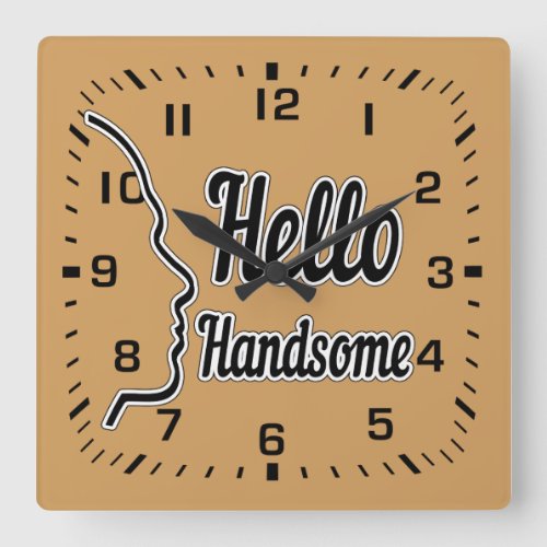Hello Handsome Typography and Face Profile Outline Square Wall Clock