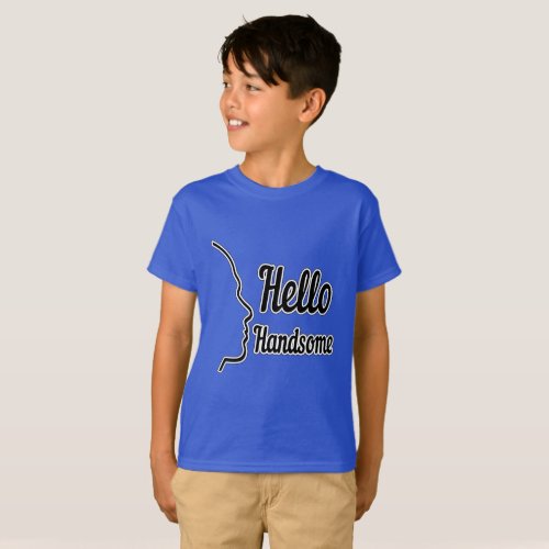 Hello Handsome Typography and Face Profile Outline T_Shirt