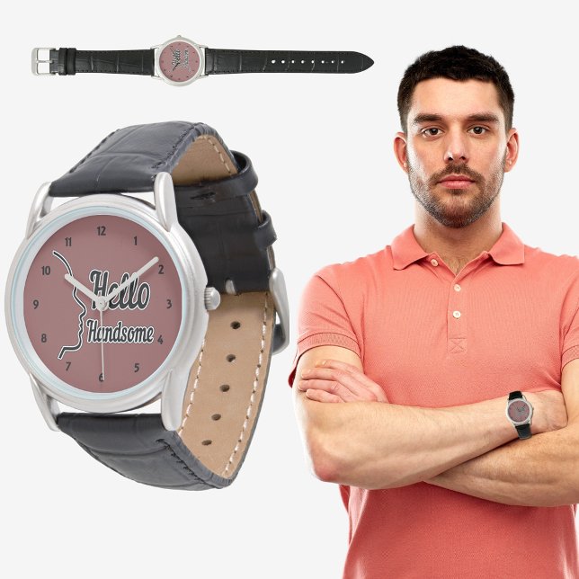 Hello Handsome Typography and Face Profile Outline Watch (Hello Handsome Typography and Face Profile Outline Watch)