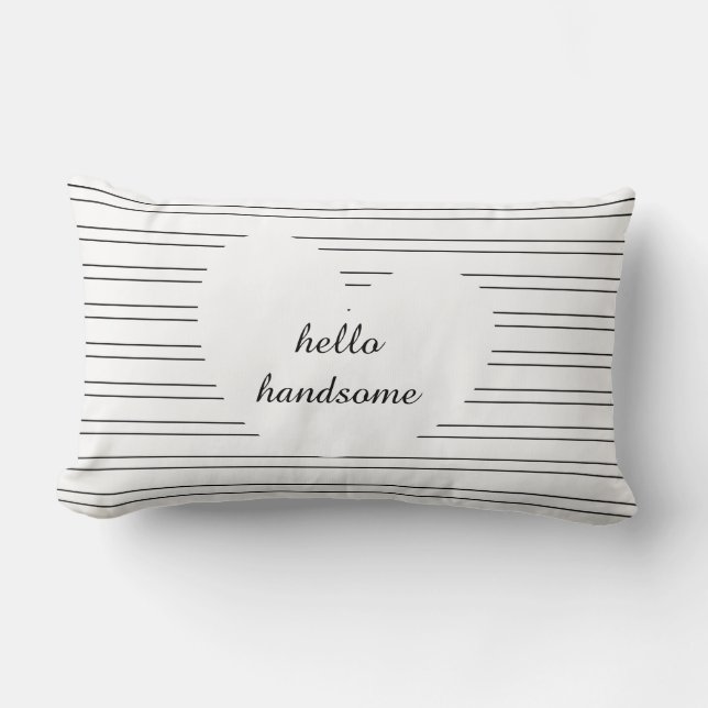 Hello Handsome, white heart black stripes Lumbar Pillow (Front)