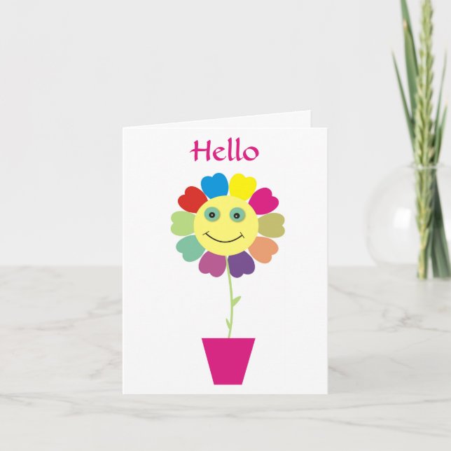 Hello Happy Face Flower Greeting Card (Front)