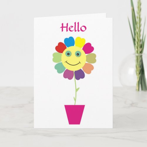 Hello Happy Face Sunflower Greeting Card