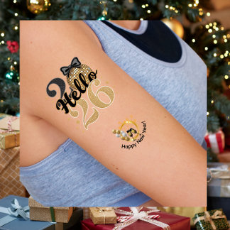 Hello Happy New Year 2026 Temporary Tattoos