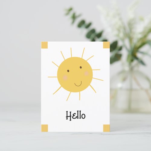 Hello Happy Sun Yellow Postcard