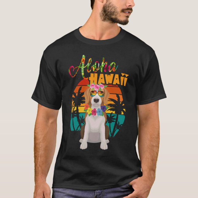 Hello Hawaii Beagles Dog  Wearing Sunglasses Summe T-Shirt (Front)