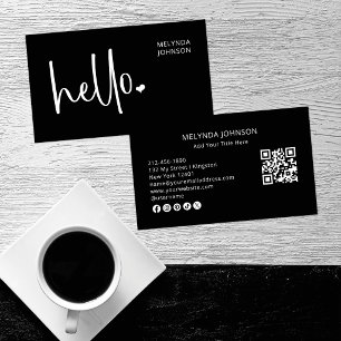 Hello Heart Black Script QR Code Social Media Business Card