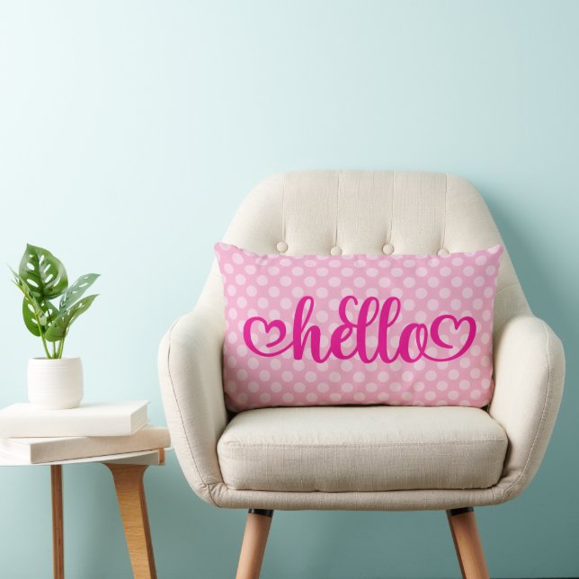 Hello Hearts Light Pink Polka Dot Lumbar Pillow (Chair)