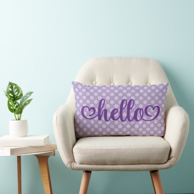Hello Hearts Pale Purple Polka Dot Lumbar Pillow (Chair)