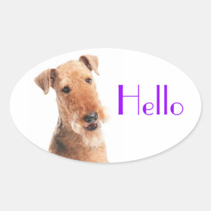 Hello / Hi  Airedale Puppy Dog  Sticker / Label