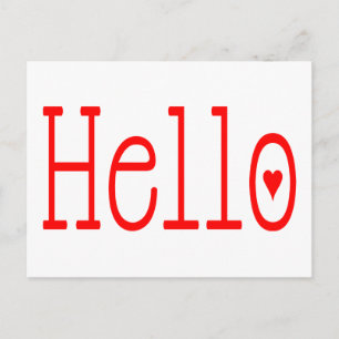 Hello / Hi Red Heart and White Love Postcard