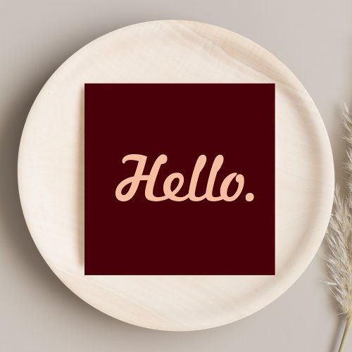 Hello Hi Red  Pink Casual Typography Script  Square Business Card
