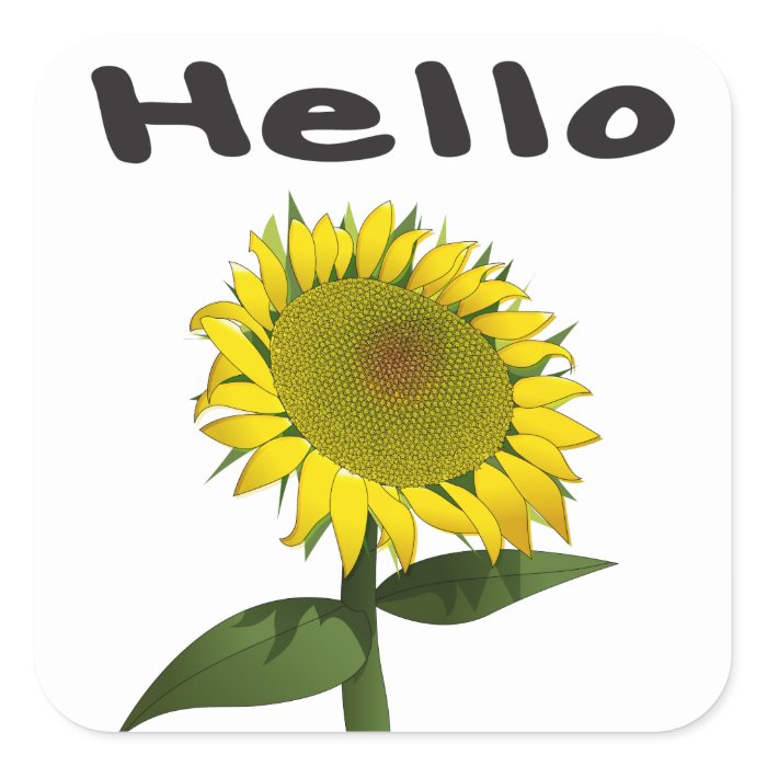 Hello / Hi Yellow Sunflower Floral Sticker / Label