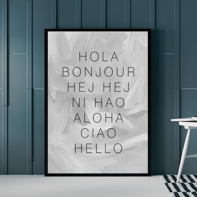 Hello Hola Bonjour Modern Typography Black Gray Poster (Creator Uploaded)
