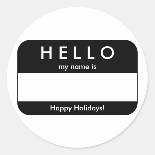 Hello Holiday Black Name Tag Sticker