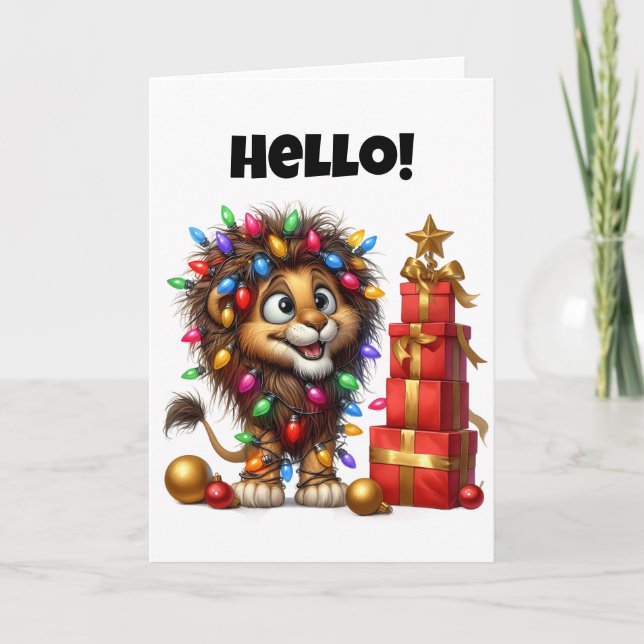 "Hello!" Holiday Lion Blank Greeting Card (Front)