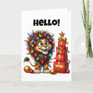 "Hello!" Holiday Lion Blank Greeting Card