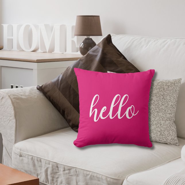 Hello! Hot Pink typography Throw Pillow (Creator Uploaded)