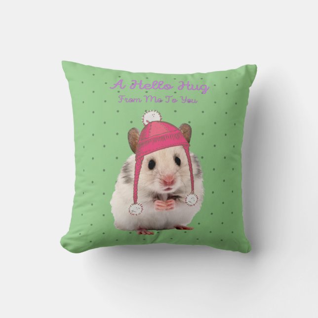 Hello Hug Hamster Throw Pillow (Front)