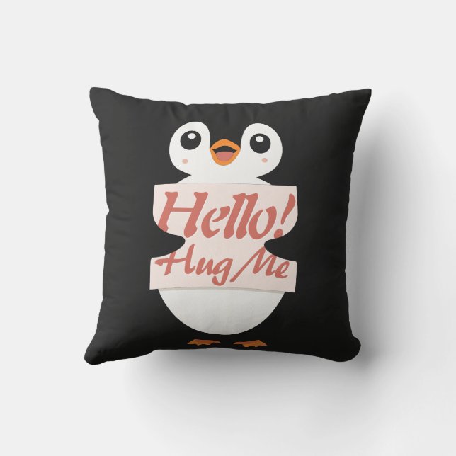 Hello! Hug Me - penguin costume personalization Throw Pillow (Back)