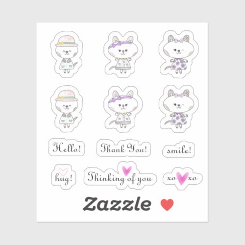 Hello Hug Sweet Sentiments and Cute Cats Set Sticker