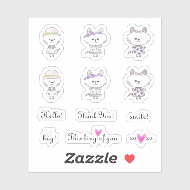 Hello Hug Sweet Sentiments and Cute Cats Set Sticker (Sheet)