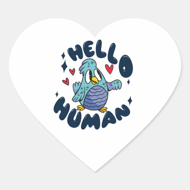 Hello human cute bird heart sticker (Front)