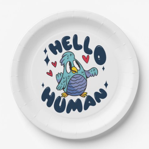Hello human cute bird paper plates