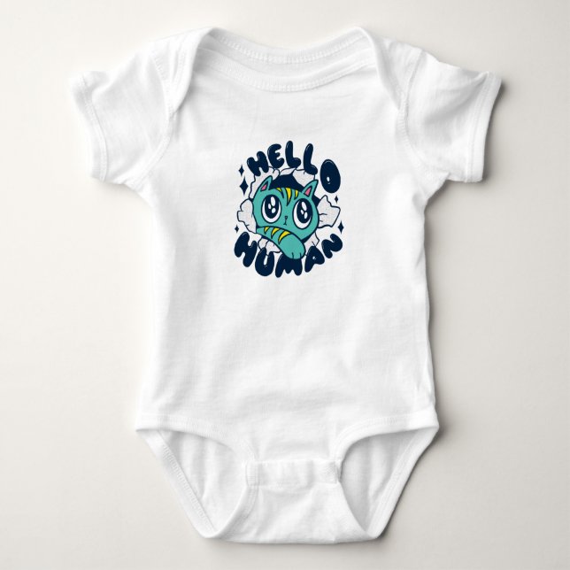 Hello human Cute Cat Baby Bodysuit (Front)