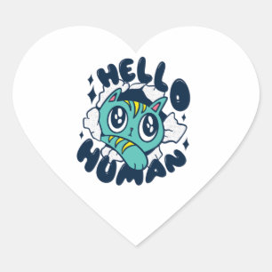 Hello human Cute Cat Heart Sticker