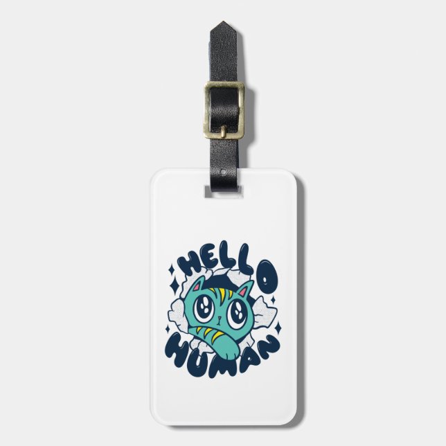 Hello human Cute Cat Luggage Tag (Front Vertical)