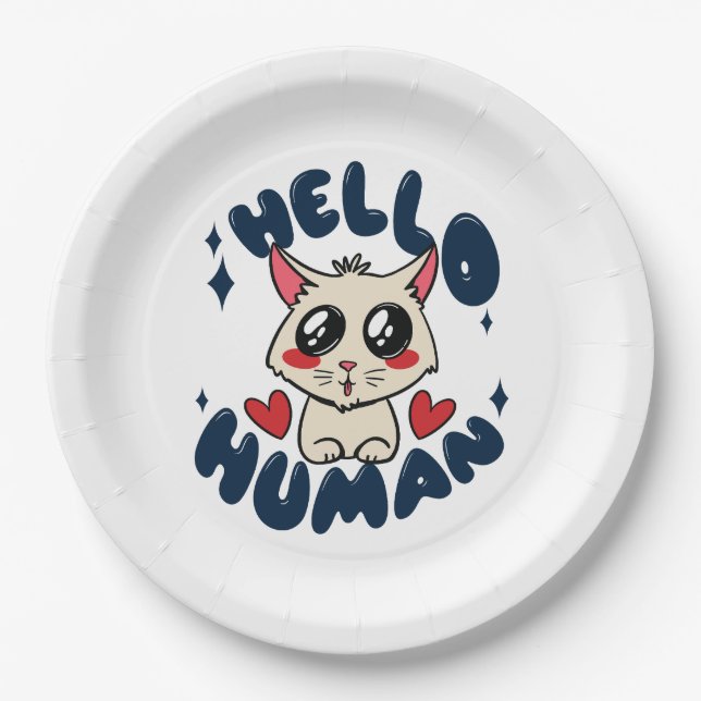 Hello human Cute Cat Paper Plates (Front)