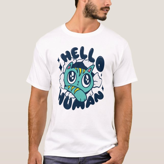 Hello human Cute Cat T-Shirt (Front)