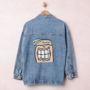 Hello Human funny saying Hand drawn art cartoon Denim Jacket
