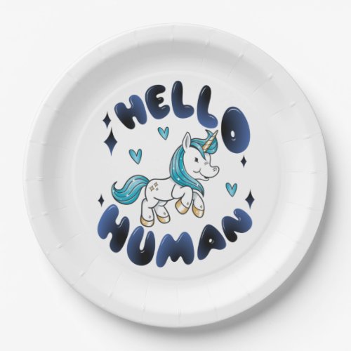 Hello human Lovely Unicorn Paper Plates