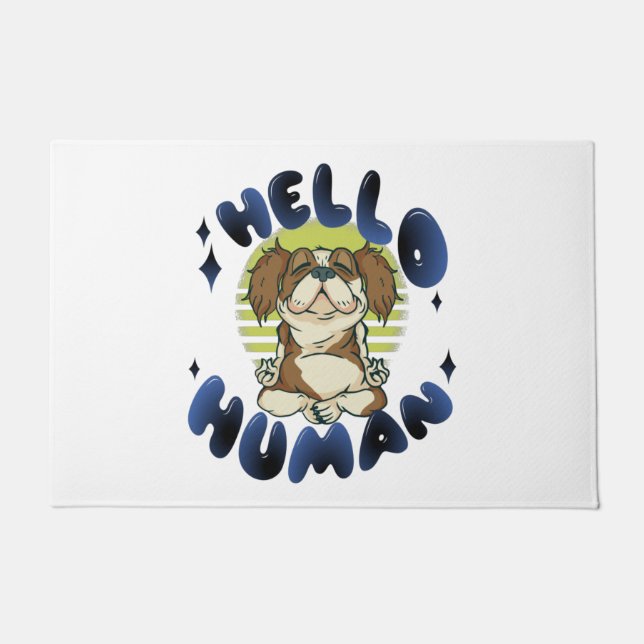Hello human Meditating yoga dog Doormat (Front)