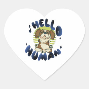 Hello human Meditating yoga dog Heart Sticker