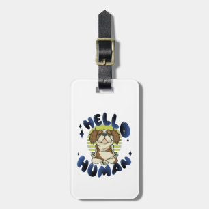 Hello human Meditating yoga dog Luggage Tag