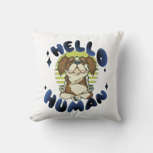 Hello human Meditating yoga dog Throw Pillow