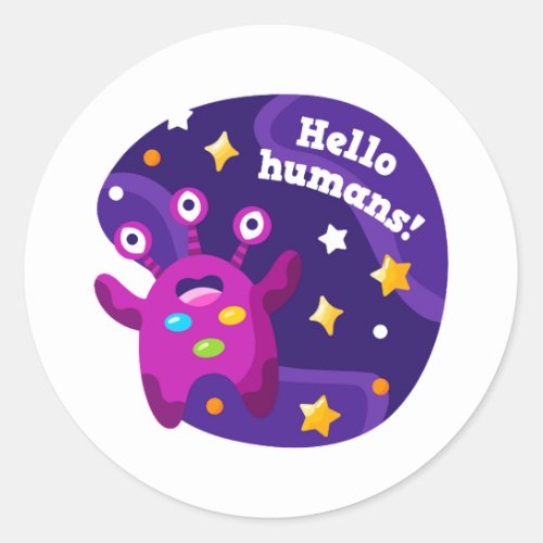 Hello humans classic round sticker