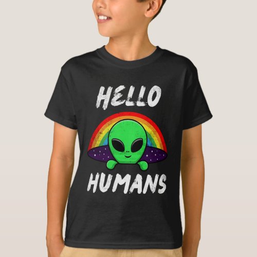Hello Humans Funny Alien Costume Weird Halloween T_Shirt