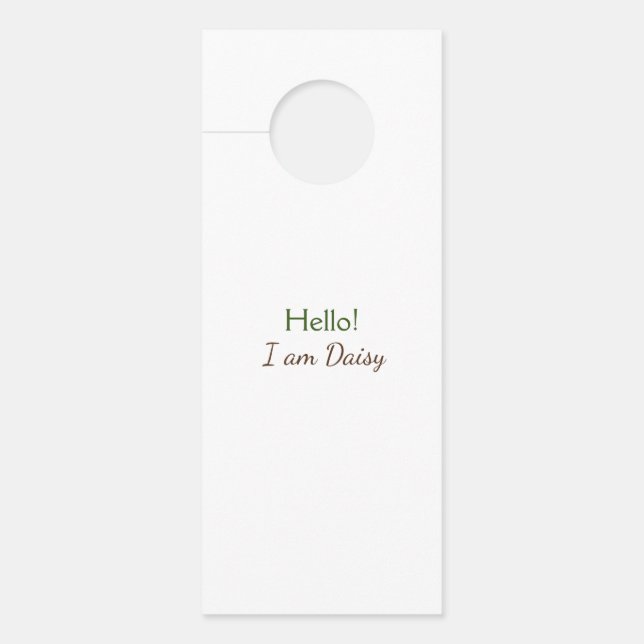Hello I am Daisy add name text simple minimal y    Door Hanger (Front)