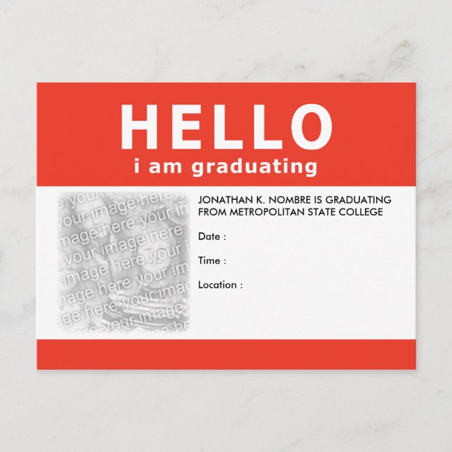 hello, i am graduating : announcement / invitation (Front)