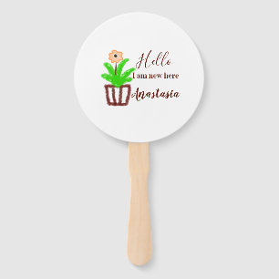 Hello I am new here baby shower kids floral leaf p Hand Fan