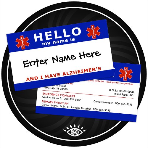 HELLO i have alzheimers emergency info Business Card