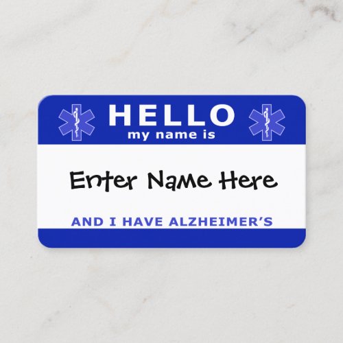 HELLO i have alzheimers identification Business Card