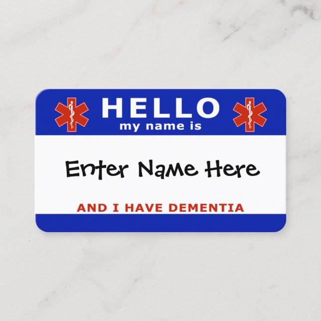 HELLO i have dementia emergency info Business Card (Front)