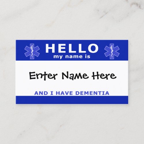 HELLO i have dementia identification Business Card